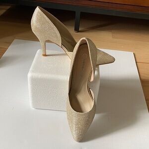 Glitter Pointed-Toe Pumps in Champagne Gold